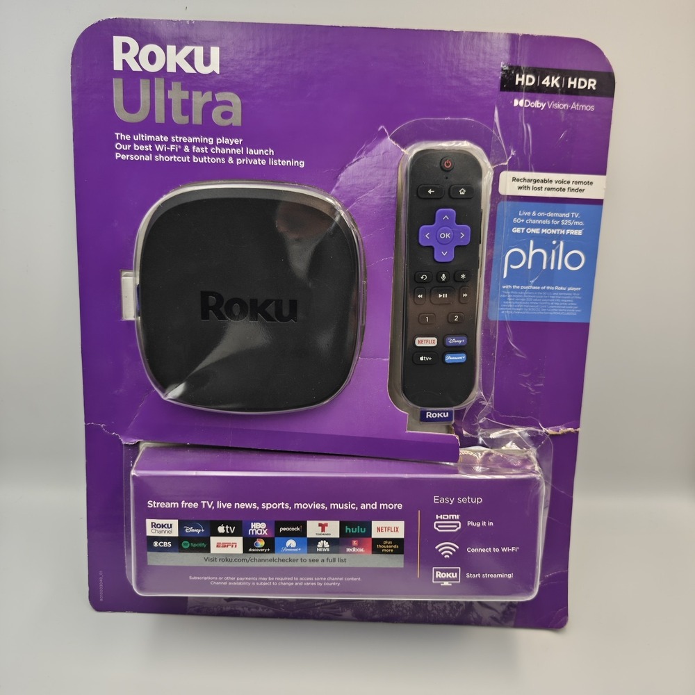 Roku Ultra HD 4K HDR Ultimate Streaming Player Rechrg Voice Remote SEE DESCRIPTN